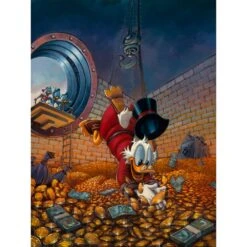 Disney Scrooge McDuck ''Diving In Gold'' By Rodel Gonzalez Canvas Artwork – Limited Edition