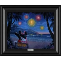 Disney Mickey And Minnie Mouse ''Evening Fireworks On The Beach'' By Tim Rogerson Framed Canvas Artwork – Limited Edition