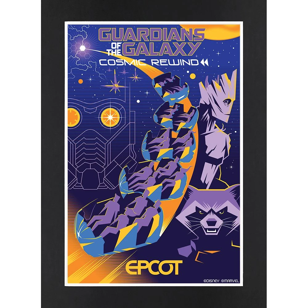 Disney EPCOT Guardians Of The Galaxy Cosmic Rewind Matted Print 3 Disney EPCOT Guardians Of The Galaxy Cosmic Rewind Matted Print