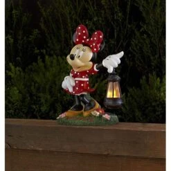 Disney Garden Statue - Flower Garden - Minnie With Solar Lantern